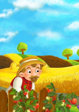 Adam tellere - domates Bahçe ayakta çizgi film sahne