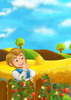 Adam tellere - domates Bahçe ayakta çizgi film sahne