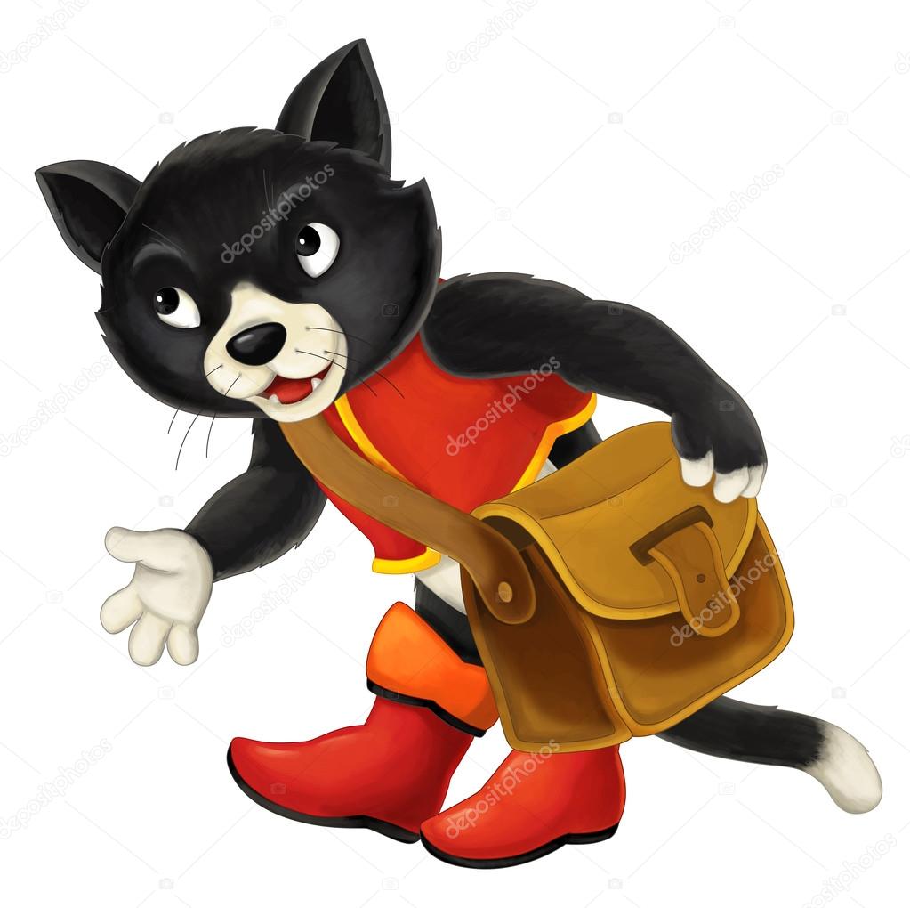 Cartoon cat isolated bow greeting someone important or explaining