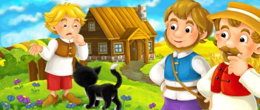 Çiftçi aile ile çizgi film sahne