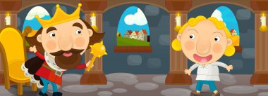 Genç adam çizgi film sahne kale - illüstrasyon çocuklar için Kral konuşuyor