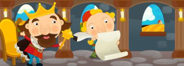 Çizgi film sahne - Kral ve scribe