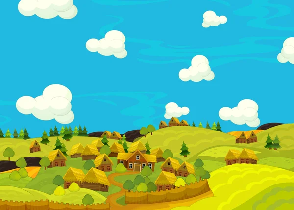 Cena dos desenhos animados da aldeia histórica — Fotografia de Stock