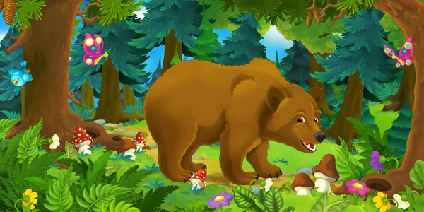 Cartoon scene with happy moose standing in the forest - illustration for children — Stock Photo, Image