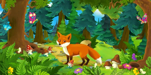 happy fox standing in the forest