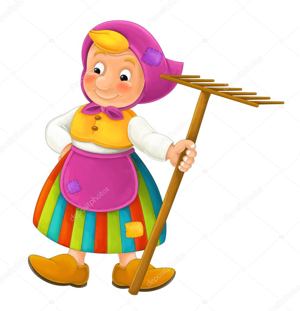 Cartoon happy character of farm woman - traditional clothes - isolated -  illustration for children Stock Photo by ©agaes8080 116287744