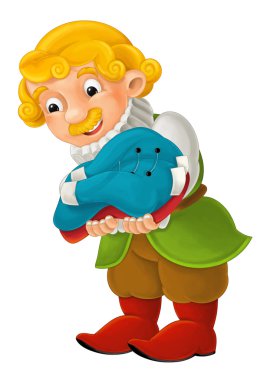 Güzel renkli izliyor ve gülümseyen çocuklar için - izole - illüstrasyon karikatür karakter - genç Sarayı sakini - ayakta