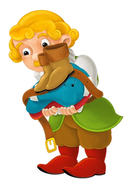 Personagem de desenho animado lindamente colorido - jovem morador do palácio - de pé assistindo e sorrindo - isolado - ilustração para crianças — Fotografia de Stock