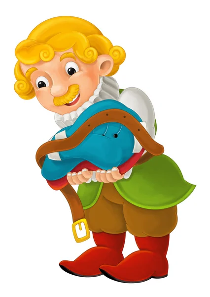 Personagem de desenho animado lindamente colorido - jovem morador do palácio - de pé assistindo e sorrindo - isolado - ilustração para crianças — Fotografia de Stock