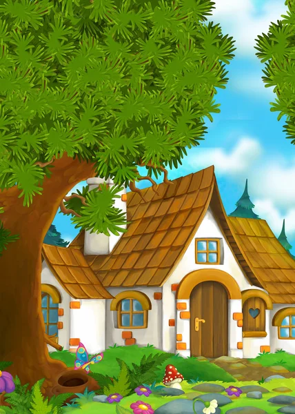 Cartoon background of an old house in the forest — Stock Photo, Image