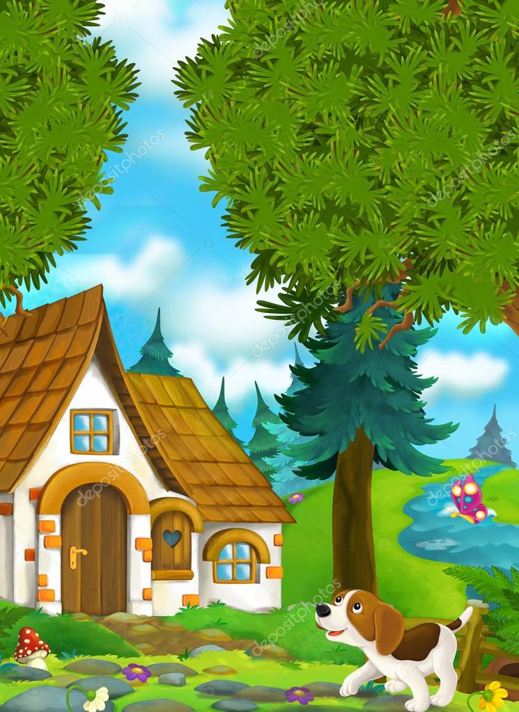 Cartoon background of an old house in the forest Stock Photo by ©agaes8080  116737260