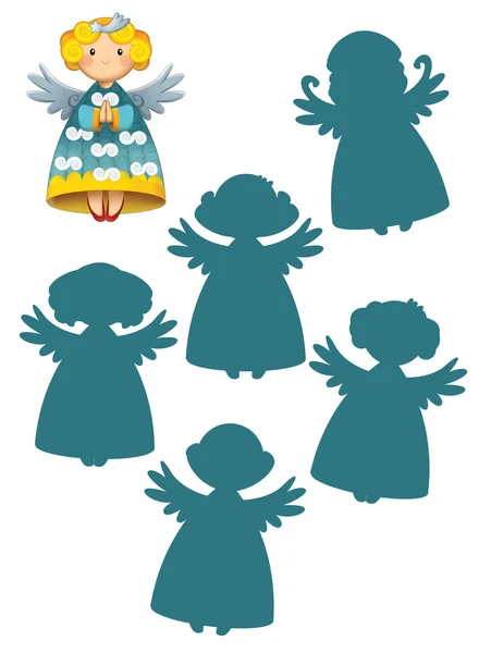 Cartoon scene with angels - finding right shadow - illustration for children — Stock Photo, Image