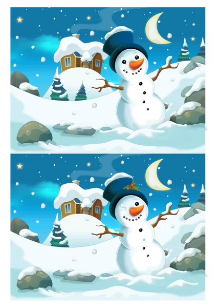 Christmas exercise page - searching differences - game - illustration for children — Stock Photo, Image