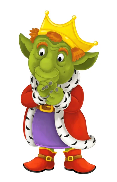 Cartoon creature king being happy and thinking - isolated - illustration for the children — Stock Photo, Image