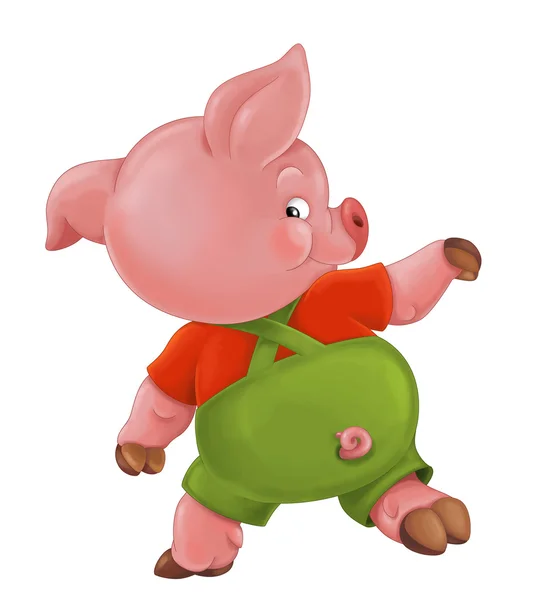 Pig in work outfit - walking away — Stock Photo, Image