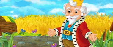 Çizgi film sahne mera yürüyüş veya sahne alanı - illüstrasyon çocuklar için dışarıdan biri konuşurken king ile