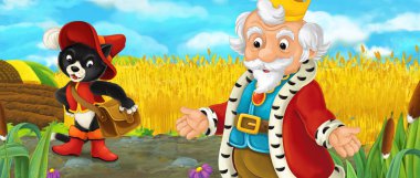 Kral ve asil kedi illüstrasyon çocuklar için mera - yürüyüş ile çizgi film sahne