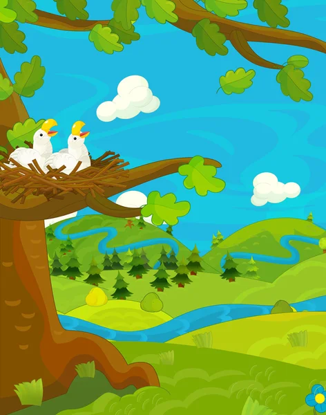 Cartoon scen - äng med bäck — Stockfoto
