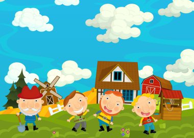 Çizgi film sahne Köyü çiftçi ile