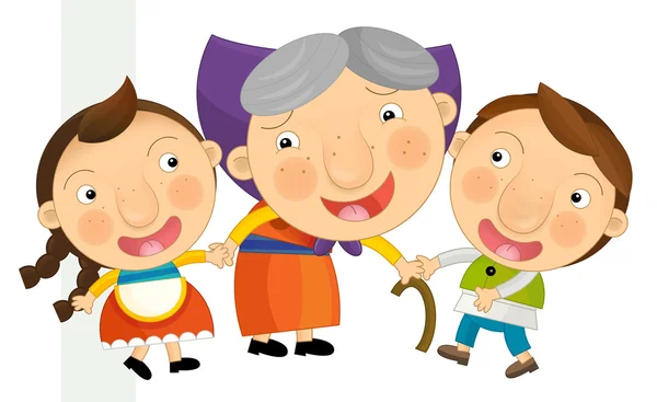 Grandmother with happy children — Stock Photo, Image