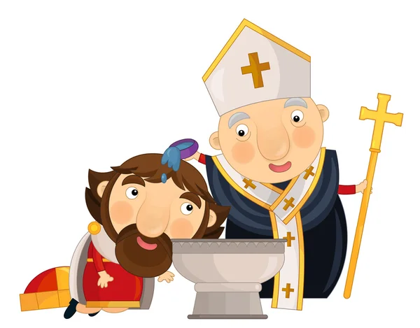 Cartoon scene with priest and king — Stock Photo, Image