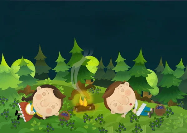 Дети, спящие в лесу — стоковое фото