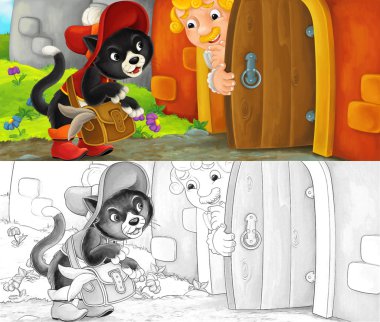 Karikatür kedi ziyaret Kral onun kale