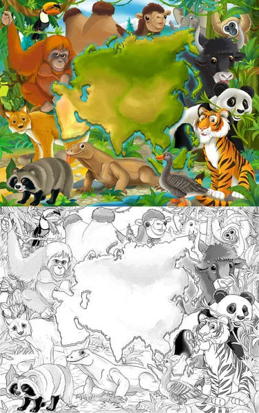 Szkic Kreskówki Sceny Różnymi Zwierzętami Jak Zoo Ilustracja Dla Dzieci — Zdjęcie stockowe