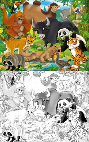 Desenho Animado Cena Com Diferentes Animais Como Zoológico Ilustração Para — Fotografia de Stock