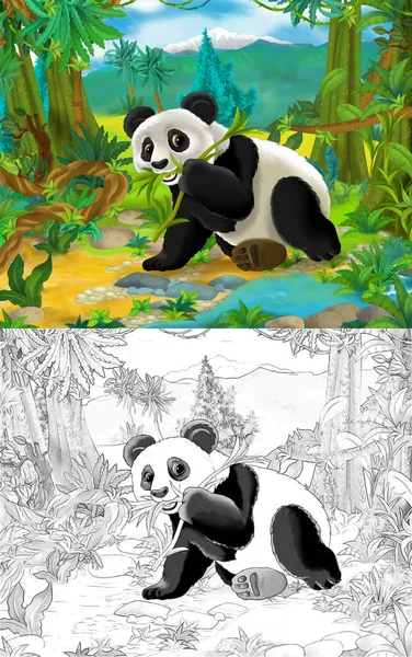 Escena Dibujos Animados Con Boceto Con Oso Panda Ilustración Para — Foto de Stock