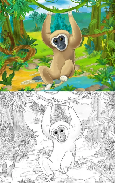 Maymun Maymunla Çizilmiş Karikatür Sahnesi Çocuklar Için Çizim — Stok fotoğraf