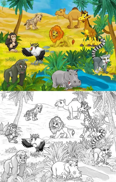 Szkic Kreskówki Sceny Różnymi Zwierzętami Jak Zoo Ilustracja Dla Dzieci — Zdjęcie stockowe