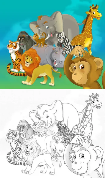 Bosquejo Dibujos Animados Con Diferentes Animales Como Zoológico Ilustración Para —  Fotos de Stock