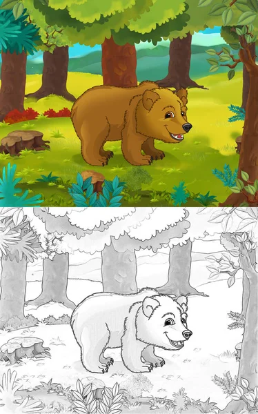 クマの動物とスケッチで漫画のスケッチシーン イラスト 子供のための — ストック写真