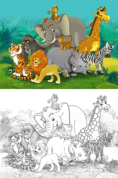 Bosquejo Dibujos Animados Con Diferentes Animales Como Zoológico Ilustración Para —  Fotos de Stock