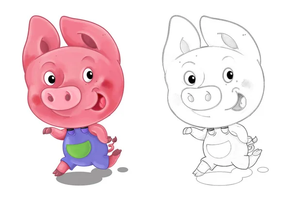 Cartoon Happy Scene Sketch Pig Having Fun Illustration Children — Stock Photo, Image