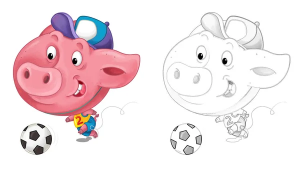 楽しい豚とのスケッチで漫画幸せなシーン イラスト 子供のための — ストック写真