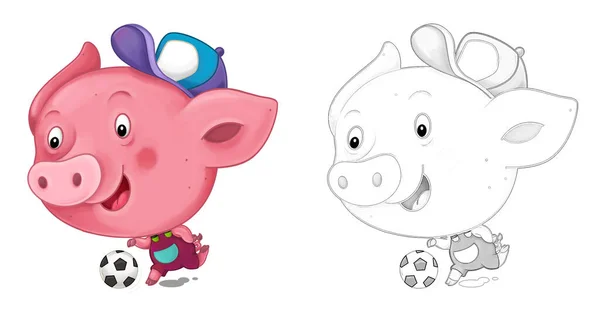 Cartoon Happy Scene Sketch Pig Having Fun Illustration Children — Stock Photo, Image