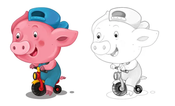 Cartoon Glückliche Szene Mit Sketch Mit Schwein Das Spaß Hat — Stockfoto