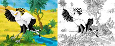 Vahşi hayvan yılan yiyicinin olduğu çizgi film sahnesi - çocuklar için illüstrasyon