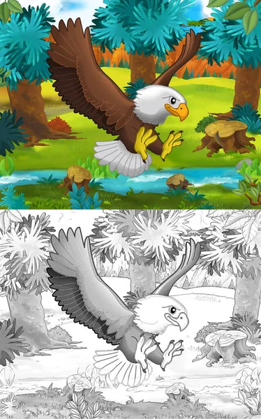 Escena Dibujos Animados Con Águila Pájaro Salvaje Naturaleza Ilustración Para —  Fotos de Stock
