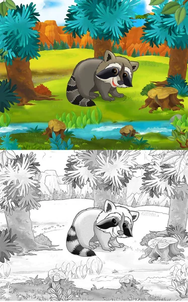 Scena Dei Cartoni Animati Con Animali Selvatici Natura Illustrazione Bambini — Foto Stock