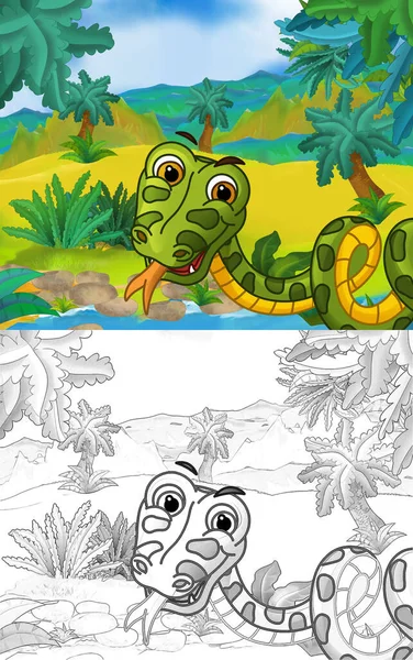 Escena Dibujos Animados Con Serpiente Animales Salvajes Naturaleza Ilustración Para — Foto de Stock