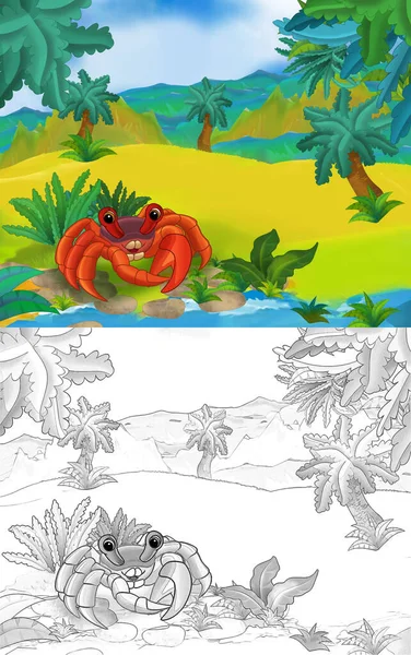 Scena Kreskówki Dzikimi Skorupiakami Kraba Zwierząt Przyrodzie Ilustracja Dla Dzieci — Zdjęcie stockowe