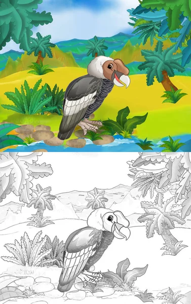 Doğada Vahşi Kuş Akbabalarının Olduğu Karikatür Sahnesi Çocuklar Için Çizim — Stok fotoğraf