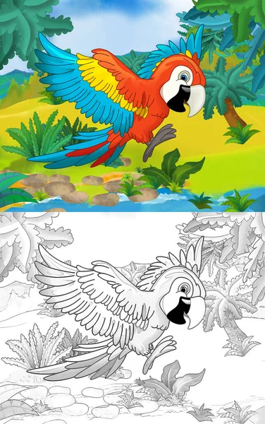 Cena Dos Desenhos Animados Com Animal Selvagem Natureza Ilustração Para — Fotografia de Stock
