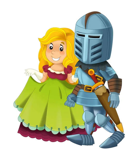 Cartoon Scene Met Ridder Prins Prinses Samen Witte Achtergrond Illustratie — Stockfoto