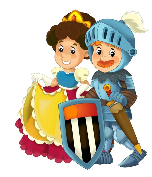 Beyaz Arka Planda Şövalye Prens Prensesin Olduğu Karikatür Sahnesi Çocuklar — Stok fotoğraf