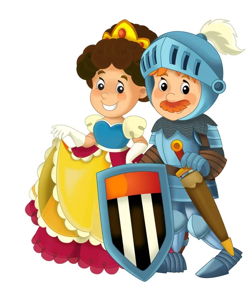 Beyaz Arka Planda Şövalye Prens Prensesin Olduğu Karikatür Sahnesi Çocuklar — Stok fotoğraf