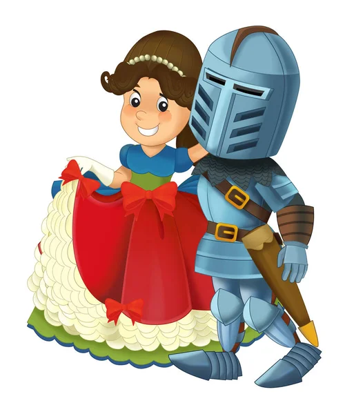 Cartoon Scene Knight Prince Princess Together White Background Illustration Children — Stock Photo, Image